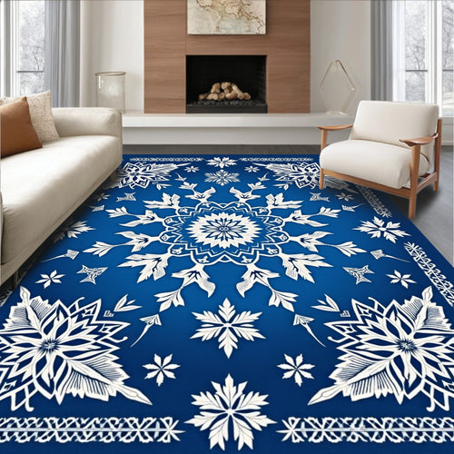 Azure White Snowflake Mandala Rug