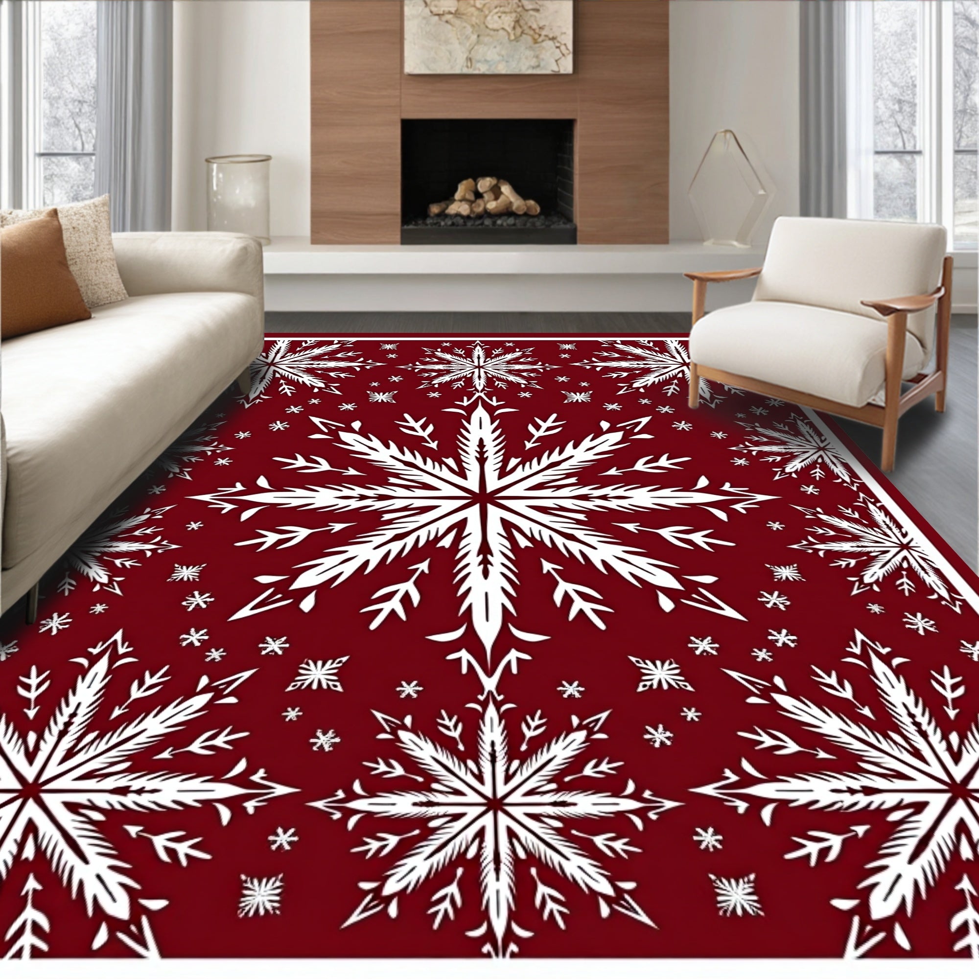 Crimson White Snowflake Array Rug