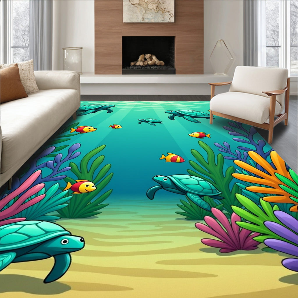 Ocean Turtles and Coral Reef Rug