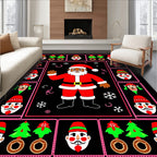 Festive Black Santa Christmas Border Rug