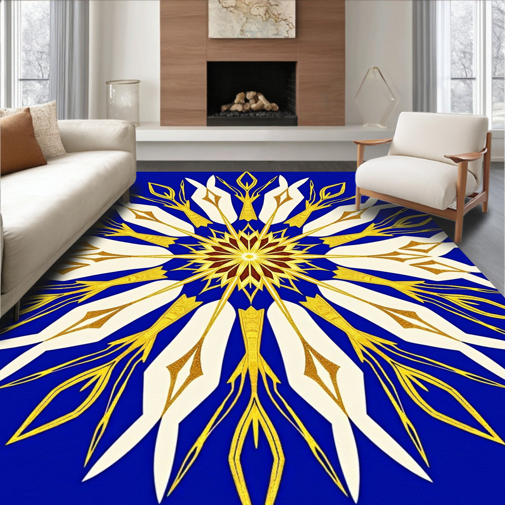 Golden White Starburst Kaleidoscope Rug