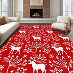 White Reindeer Snowflake Forest Scene Rug