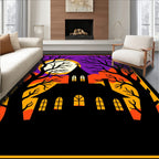 Spooky Black Victorian House Moonlit Night Rug