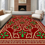 Crimson Green Floral Scrollwork Medallion Rug
