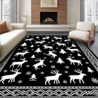 Winter Forest Reindeer Snowflake Scene Rug