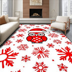 Red Festive Owl Snowflake Scene Rug