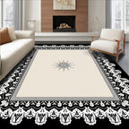 Cream and Black Floral Lace Rug