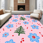 Pink Blue Floral Forest Holiday Rug