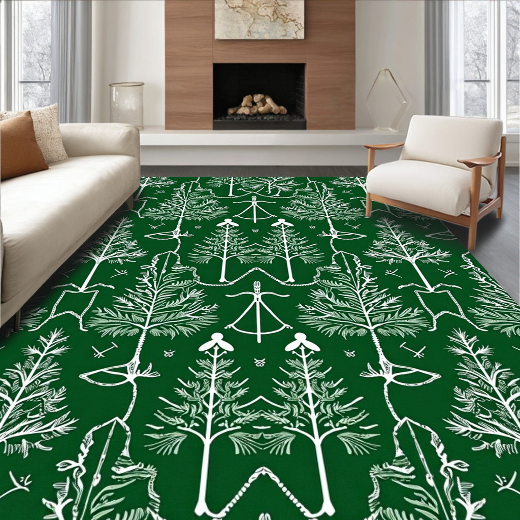 White Evergreen Forest Symmetry Rug