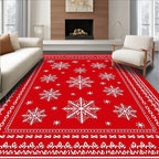 Red Snowflake Holiday Border Rug
