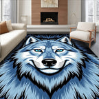 Bold Blue Wolf Fierce Eyes Graphic Rug