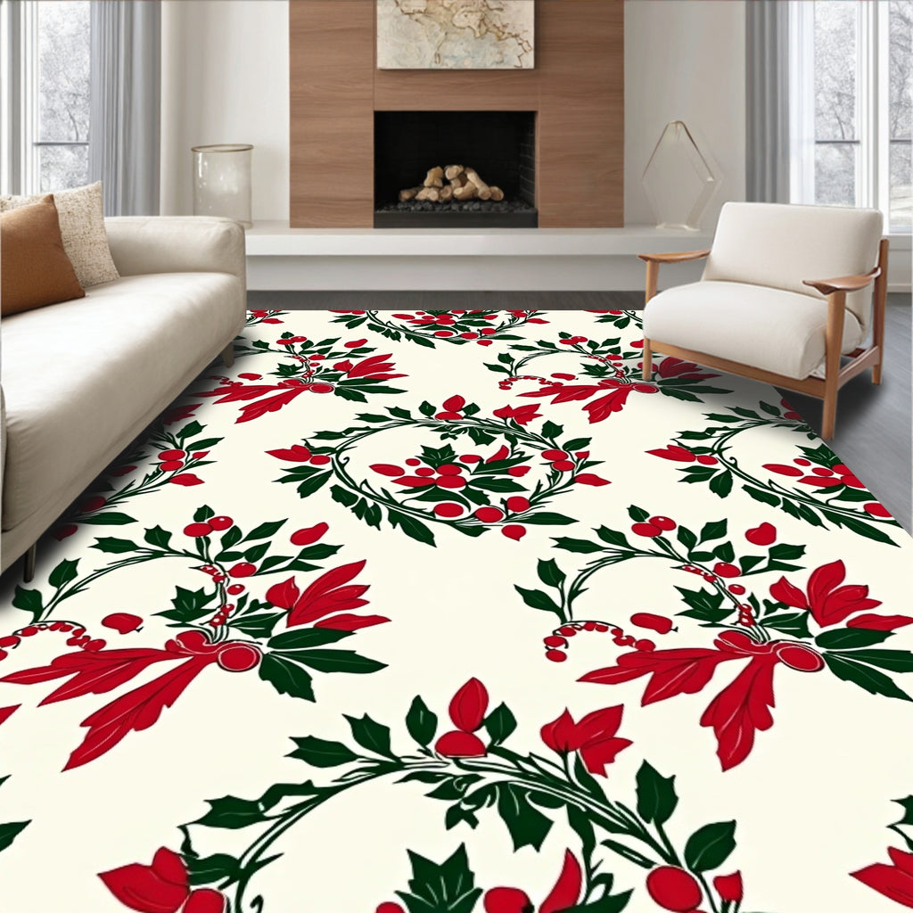 Crimson Red Holly Berry Wreath Rug