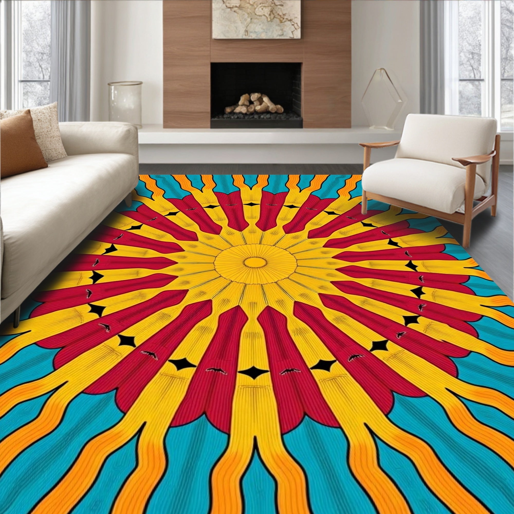Radiant Sunburst Geometric Mandala Rug