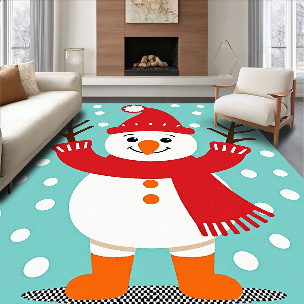 Festive Red Snowman White Dots Rug