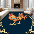 Golden Rooster Dark Blue Frame Rug