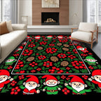 Whimsical Gnomes Reindeer Red Floral Rug