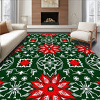 Emerald Green Red White Floral Medallion Rug