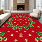 Festive Holly Wreath Red Christmas Rug