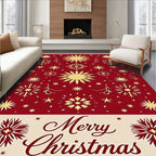 Festive Red Gold Snowflake Christmas Rug