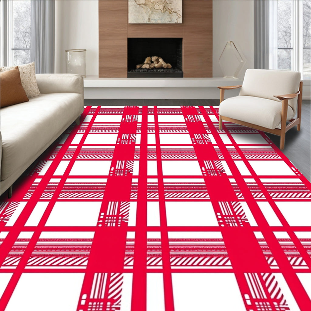 Crimson Red Checked Grid Layers Rug
