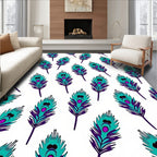 Teal Purple Peacock Feather Pattern Rug