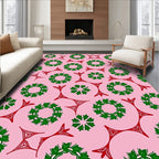 Pink Red Green Wreath Starburst Medallions Rug