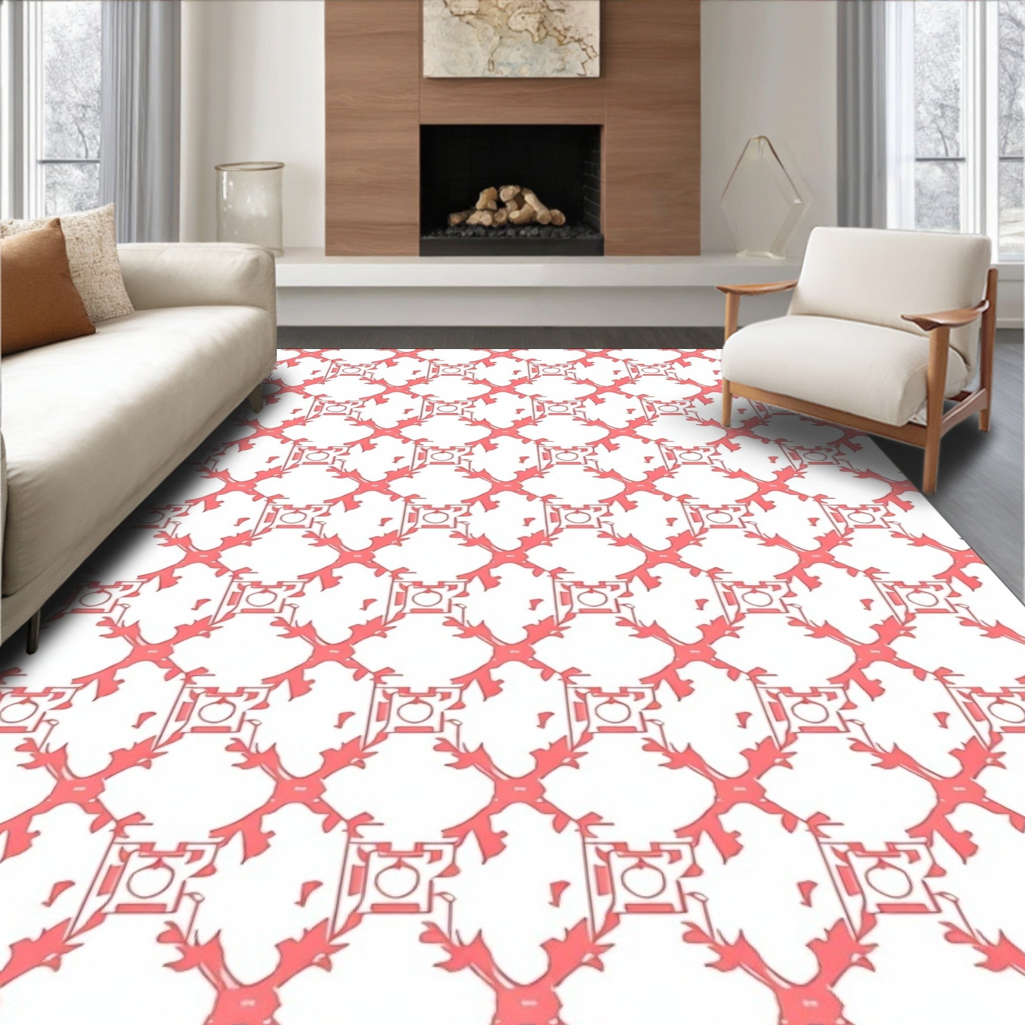 Coral Lattice Crest Rug