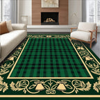 Emerald Green Plaid Bordered Bells Rug