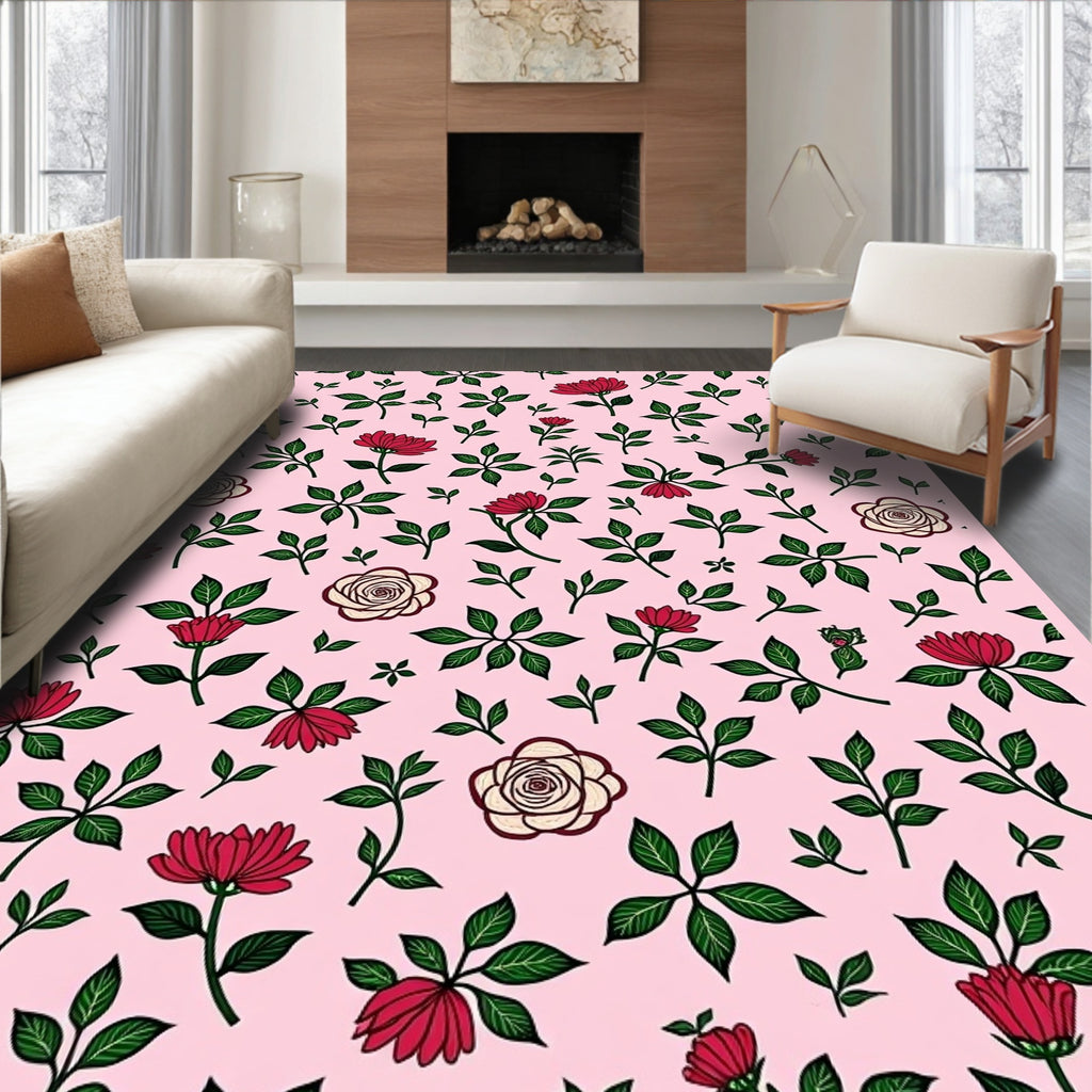 Crimson Rose and Leaf Scatter Rug