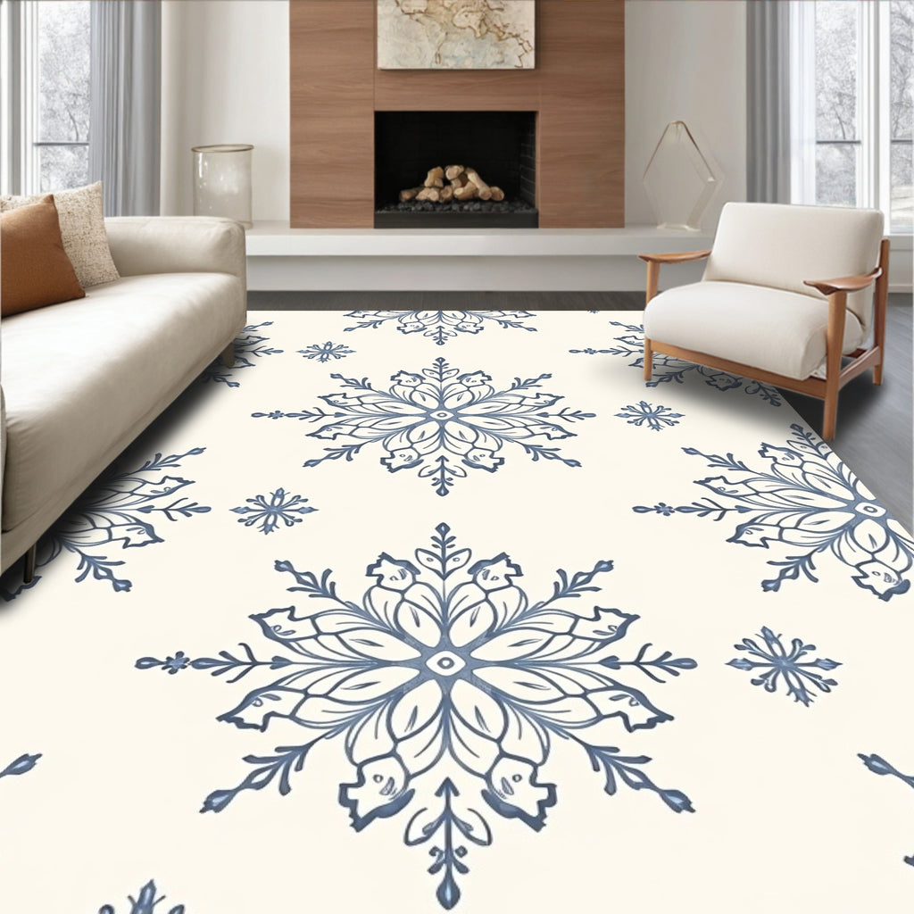 Classic Blue Snowflake Medallion Rug