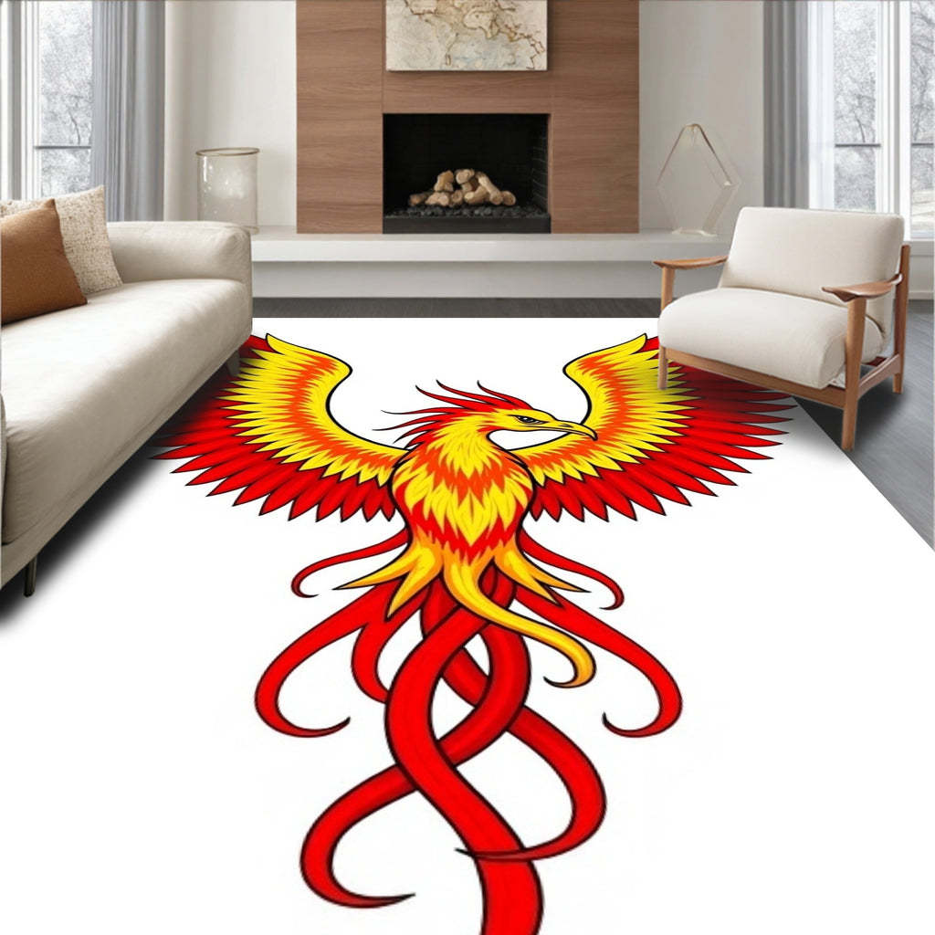 Fiery Red Yellow Phoenix Ascent Rug