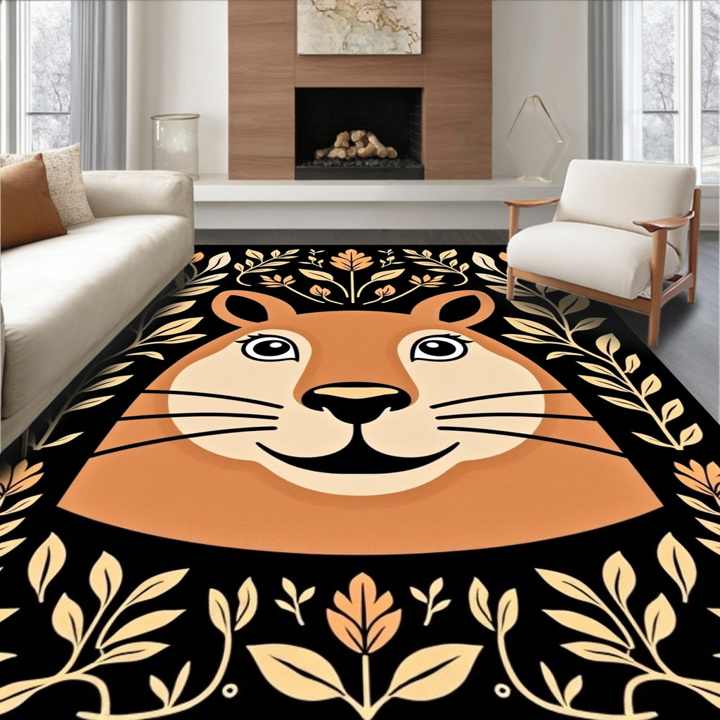 Cute Woodland Creature Floral Accent Rug