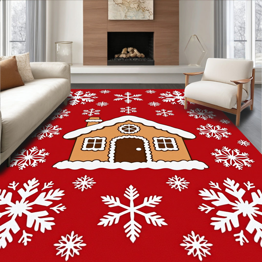 Gingerbread House Snowflake Scene Rug