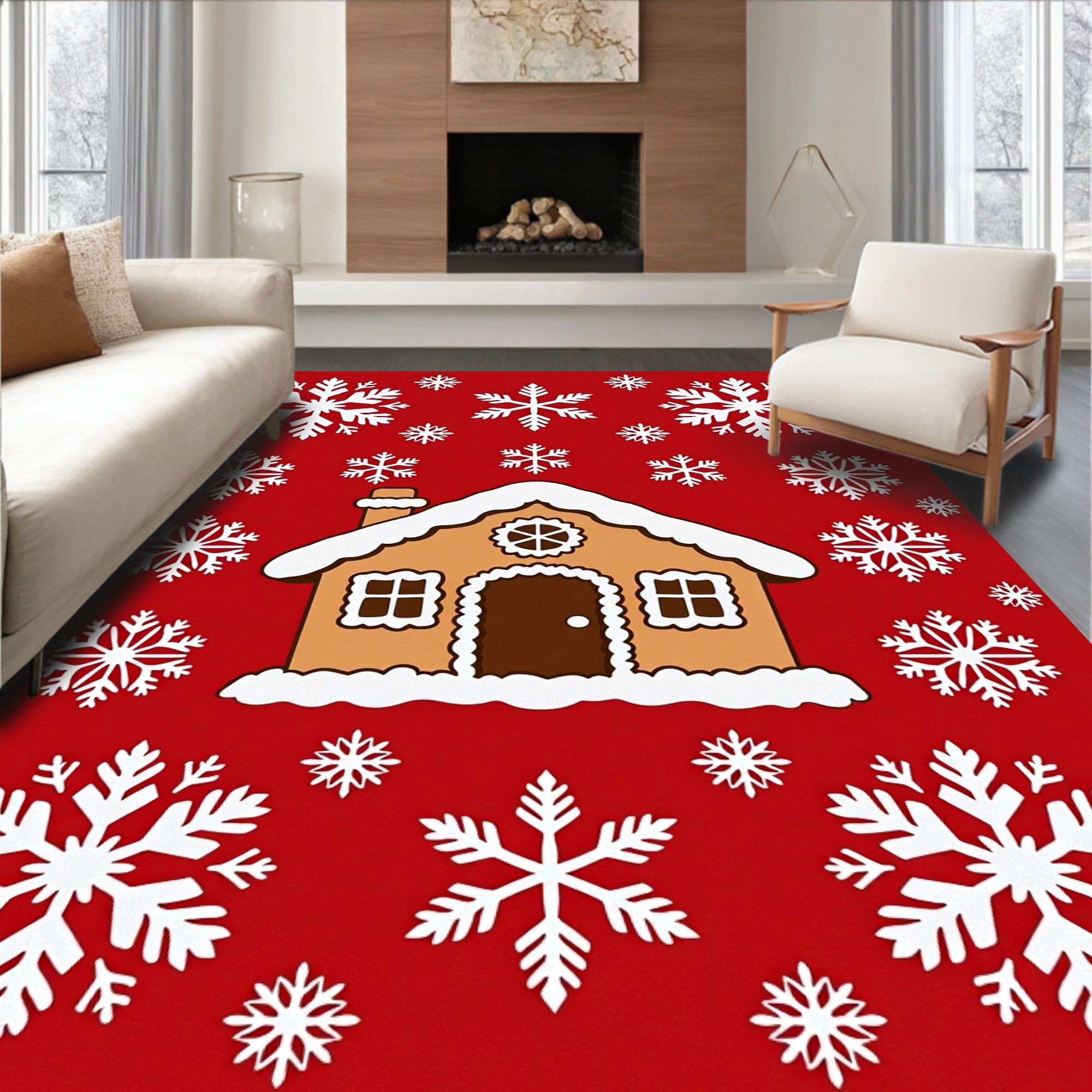Gingerbread House Snowflake Scene Rug