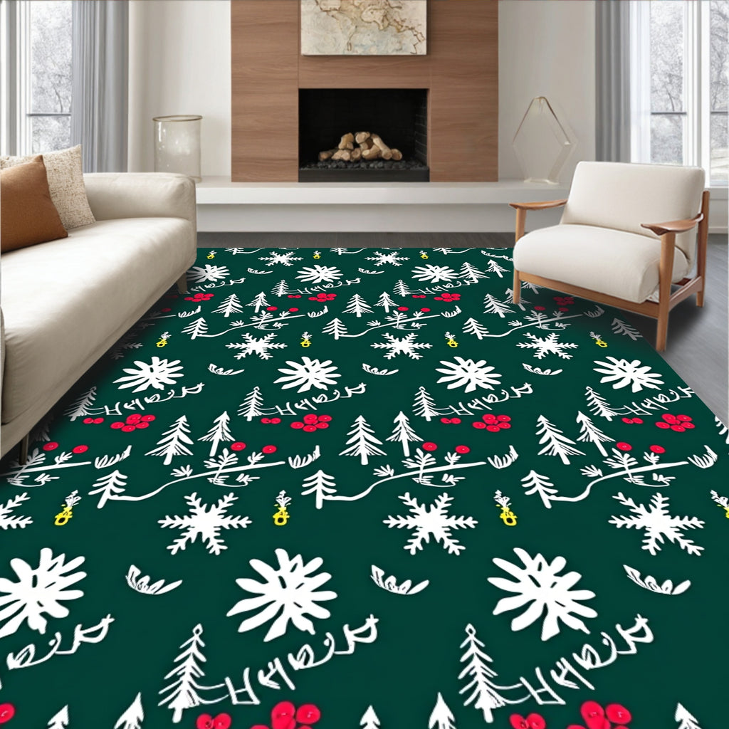 White Snowflake Pine Berry Garland Rug