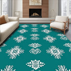 Teal White Floral Medallion Repeat Rug