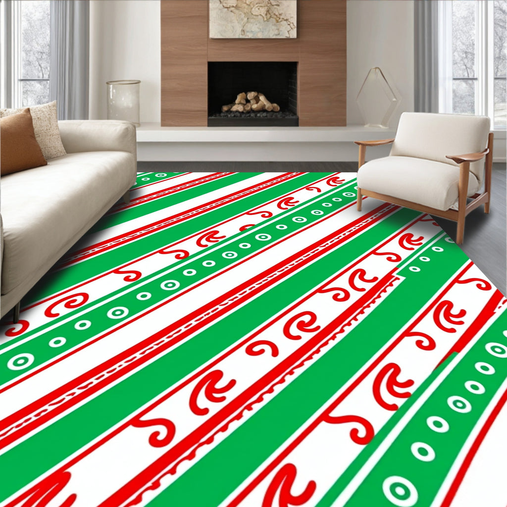 Red Green Striped Swirl Circles Rug