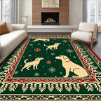 Festive Golden Dogs Snowflake Garland Rug