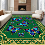 Emerald Green Butterfly Garden Border Rug