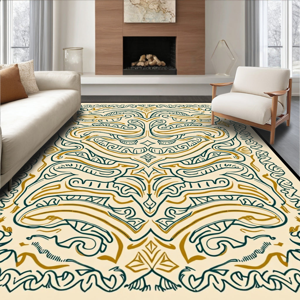 Emerald Swirl Abstract Art Deco Rug