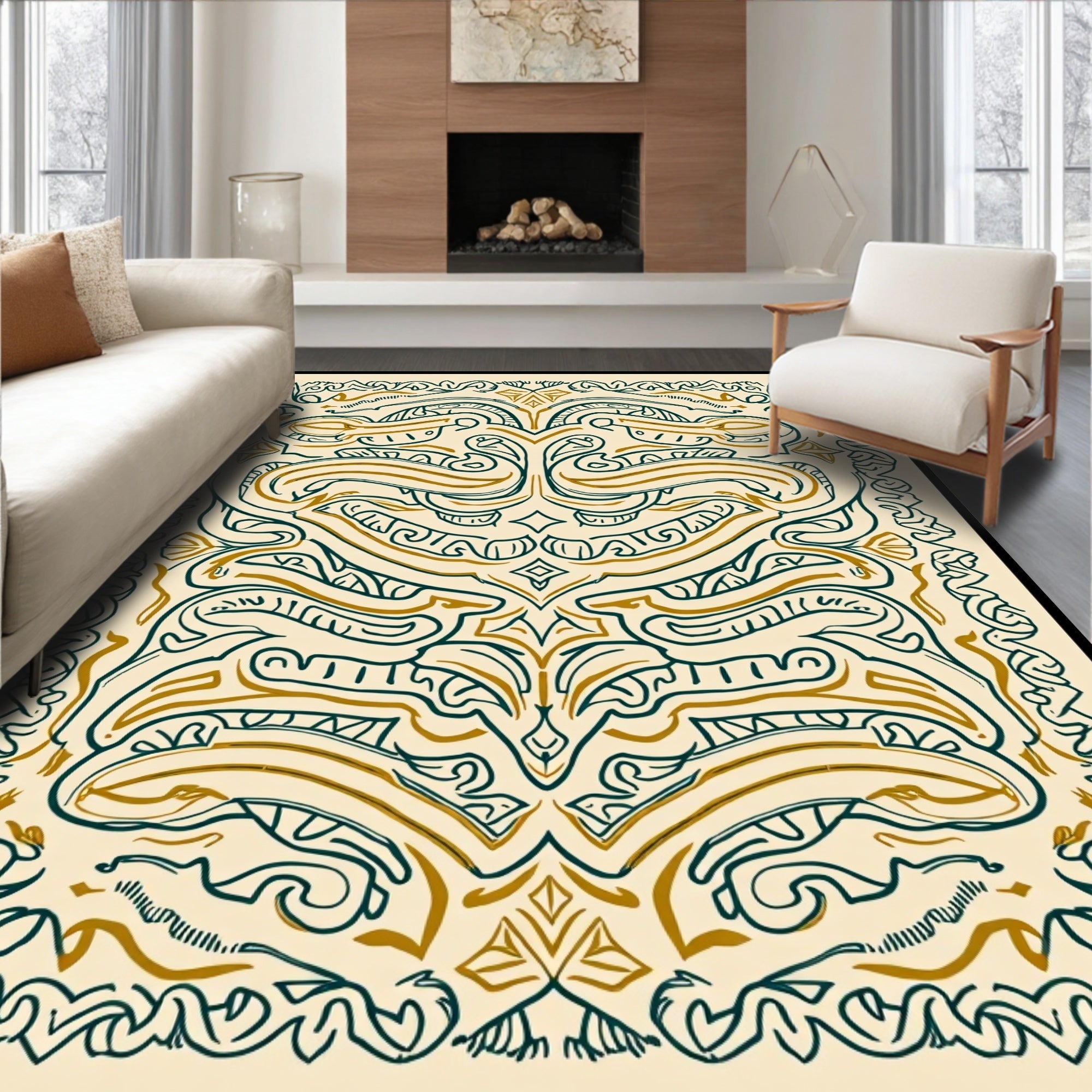 Emerald Swirl Abstract Art Deco Rug