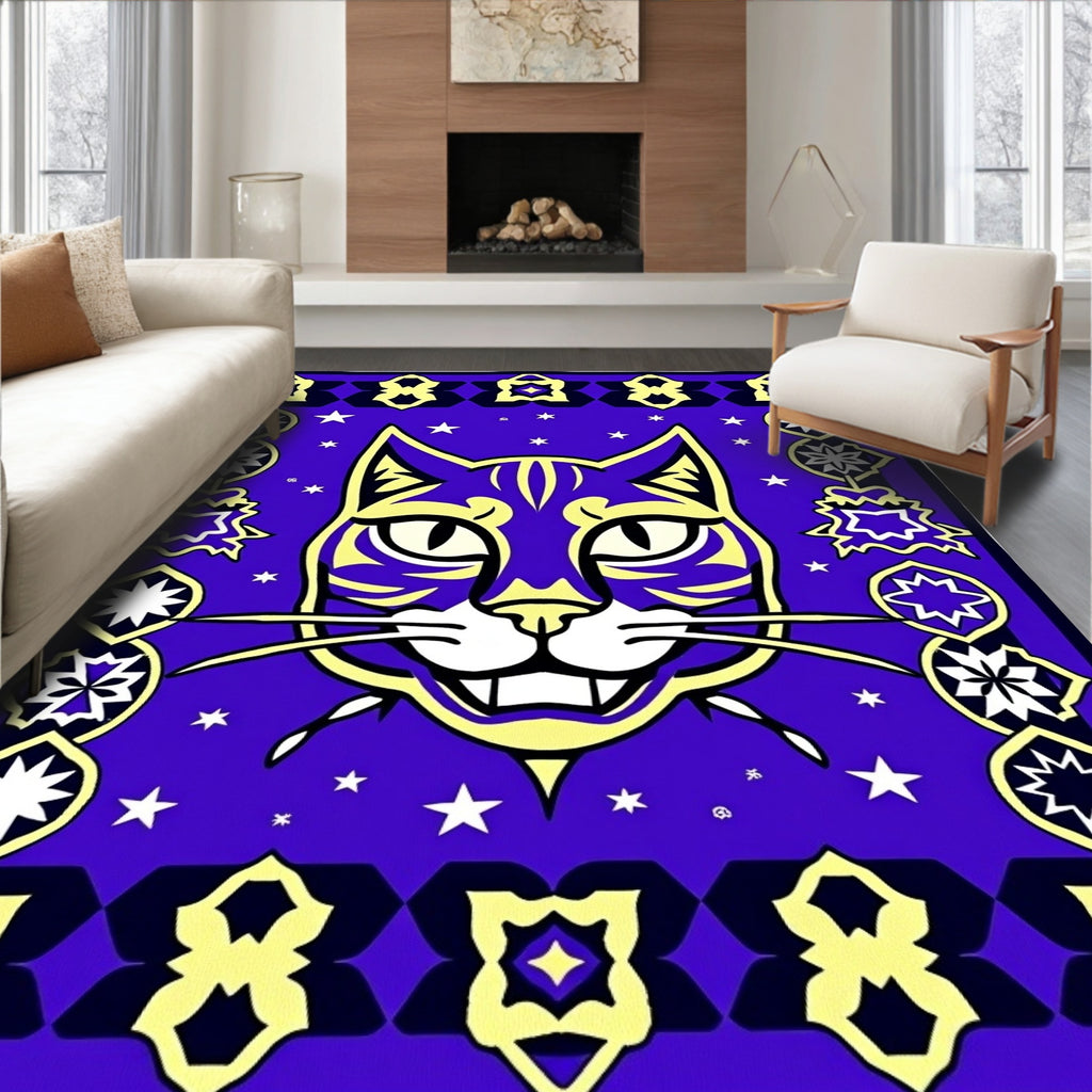 Mystical Purple Cat Starry Night Rug