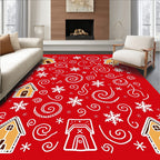 Holiday Gingerbread Houses Snowflakes Swirls Rug