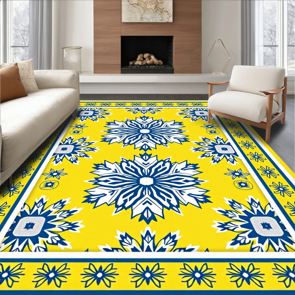 Bright Yellow Blue Starburst Arrangement Rug
