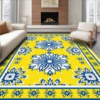 Bright Yellow Blue Starburst Arrangement Rug