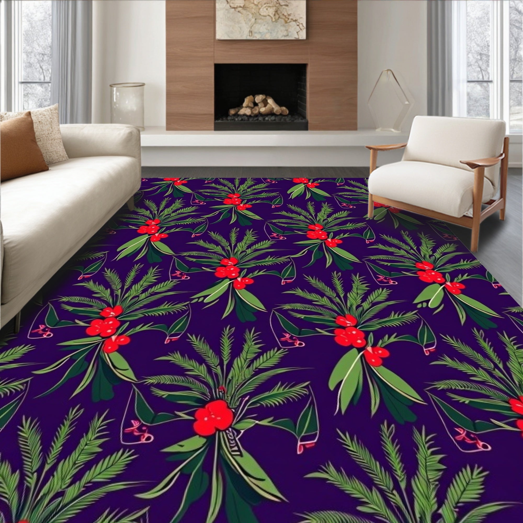 Rich Plum Evergreen Berry Cluster Rug