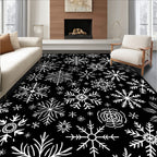White Snowflake All Over Black Background Rug