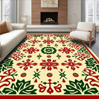 Classic Red Green Floral Medallion Rug