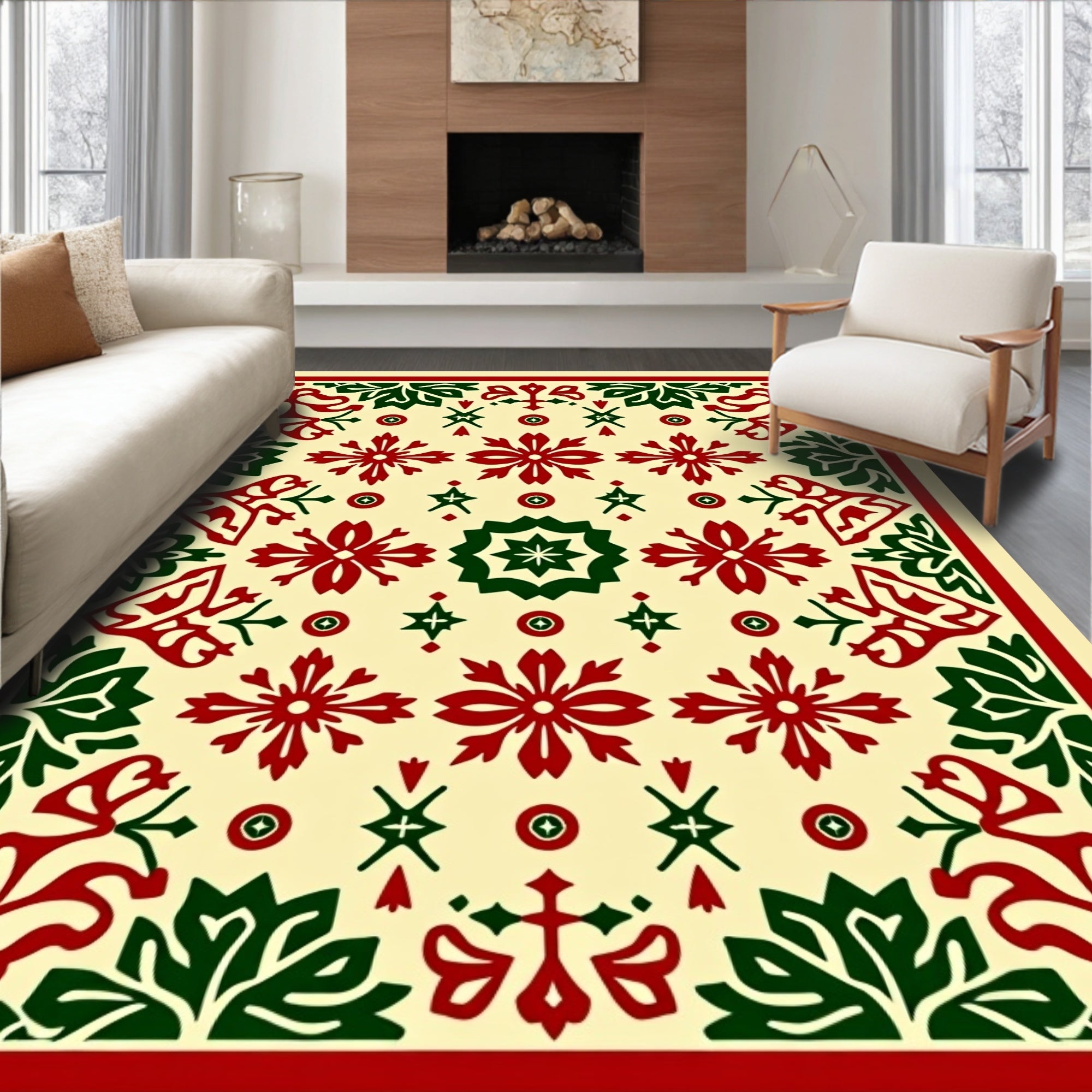 Classic Red Green Floral Medallion Rug