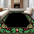 Festive Red Green Floral Border Rug